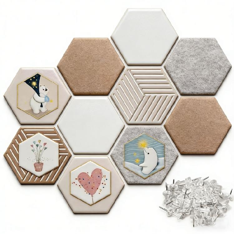 Sechseckige Filz-Korkplatten, Selbstklebende DIY-Bulletin Boards Pinnwand für Büro Heimwanddekorationen Notizen Fotos Anzeige