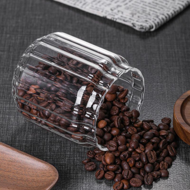 Lattina da tè con coperchio in legno di acacia verticale, contenitore sigillato per chicchi di caffè, contenitore per la conservazione in cucina e in casa