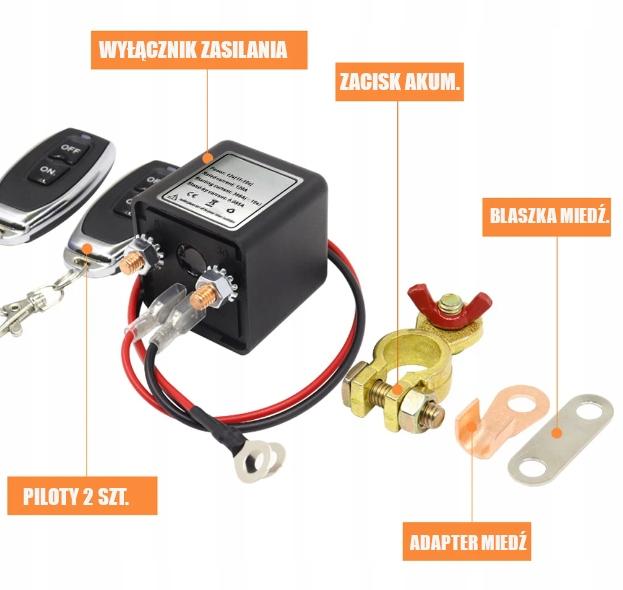 Zdalny automatyczny wyłącznik odłącznik akumulatora 12V 200A 2x pilot