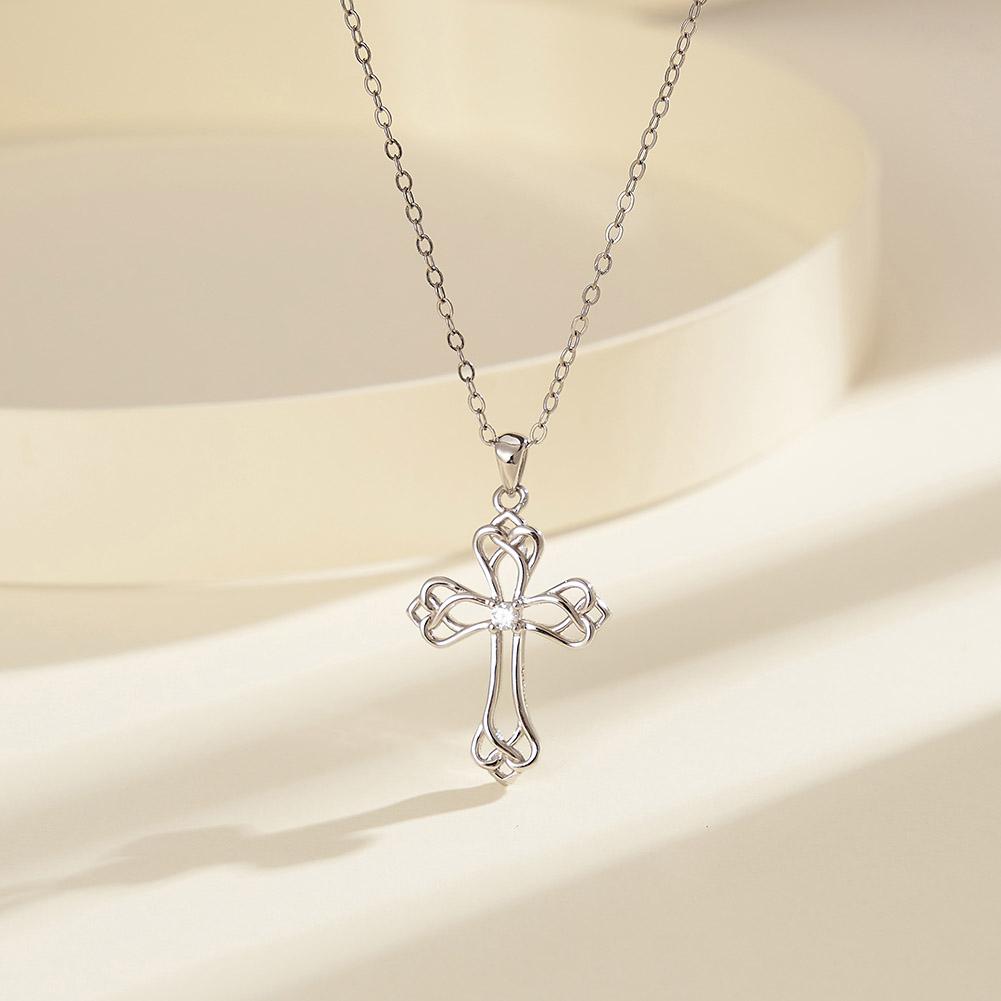 

Zircon Cross Pendant Necklace for Women 925 Sterling Silver Collars Choker Christian Classic Chic Jewelry 45cm