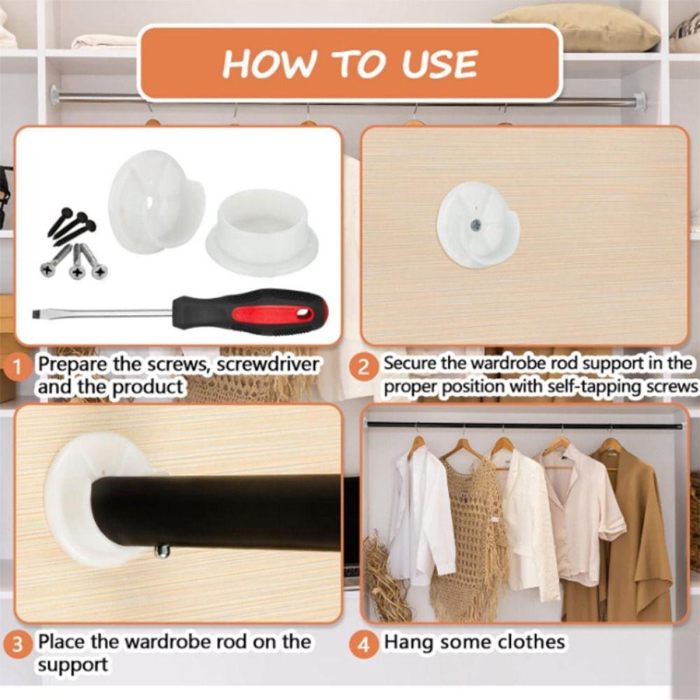 2Pairs Solid Plastic Closet Pole Sockets With Screws Wardrobe Tube Support  Closet Organization