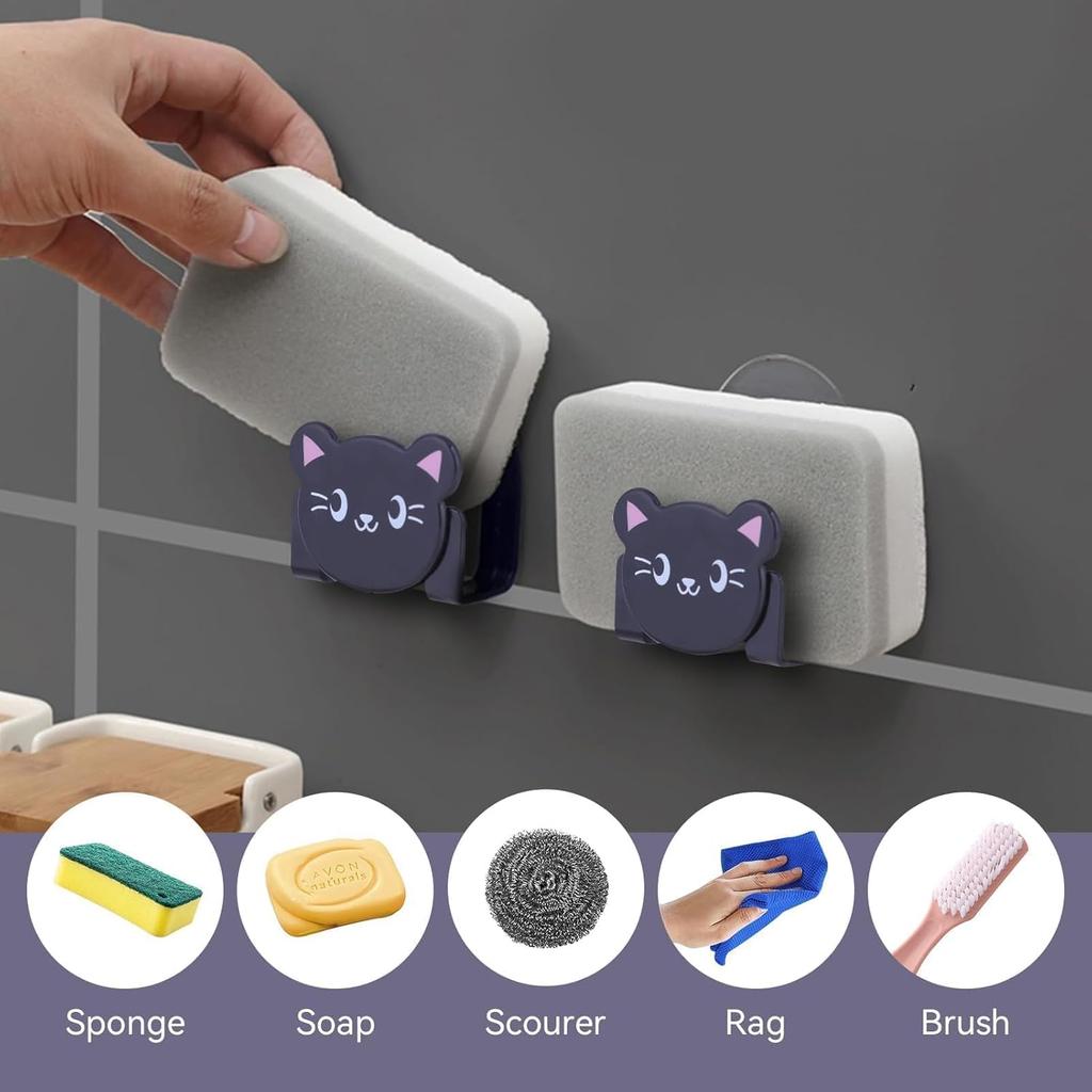 Küchenschwammhalter, 2 Stück Niedliche Katzenform Wasserhahn-Schwammhalter Ohne Bohren Saugnapf Organizer Korb für Schwämme Seifen Bürsten
