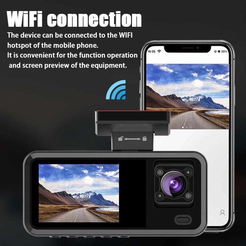 2/3-Kanal WIFI Auto DVR, Hochauflösende 1080P In-Car Dashcam mit drei Kameras, Videoaufzeichnung.
