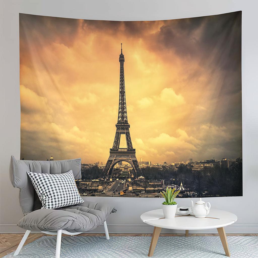Paris Eiffel Tower Tapestry Sunset Night View Tapestry French Landmark Tapestry Living Room Bedroom Dorm Wall Hanging Blanket