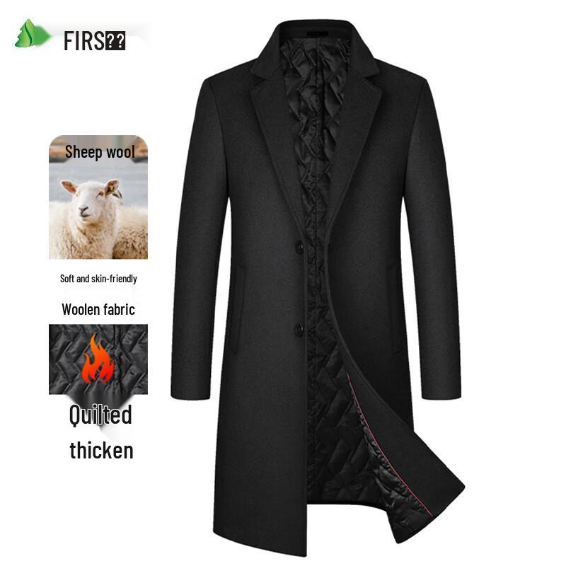 Shanshan Men's Wool Blend Padded Mid-Length Business Casual Overcoat