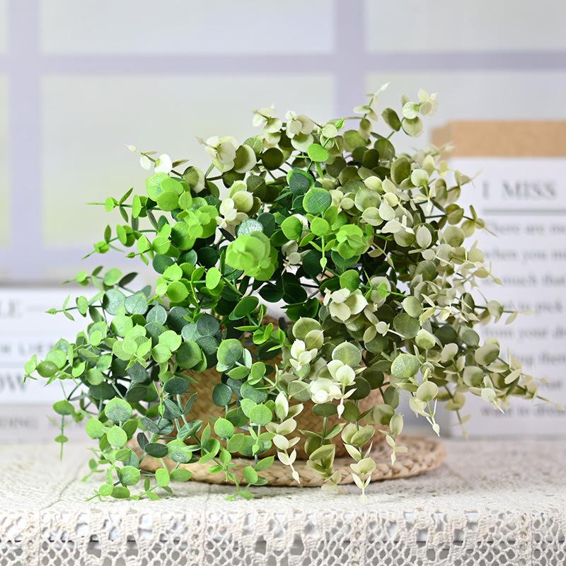 5-Fork Simulated Eucalyptus Leaf Handwritten Bouquet, Plastic Green Plants, Flower Arrangement Decorative Plastic Fake Flower