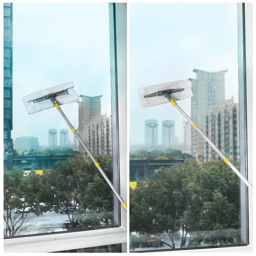 CLEANHOME Floor Floor Adjustable Length for and Includes 10 Dry Sheets Wiper, Mop, 4-Section Pole, (40cm-120cm), Wet/Dry Mop, Balconies, Entryways,