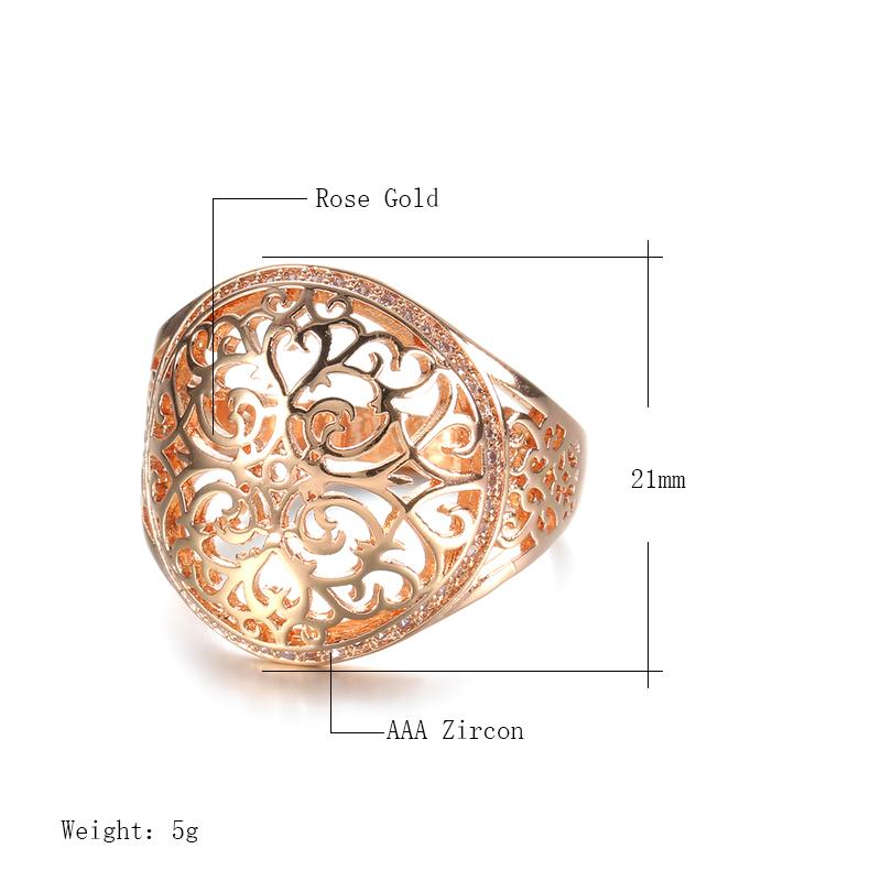 New Hollow Flower  Rose Gold Ring Round Micro-Wax Inlay Natural Zircon Rings Women Wedding Party Fine Jewelry