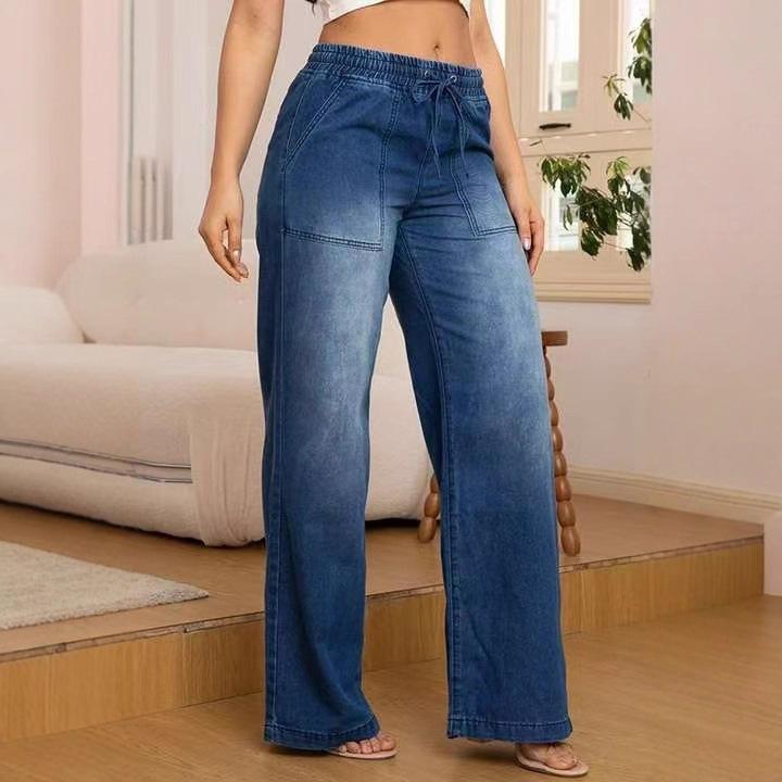 Women's Light Blue Wide Leg Straight-Leg Jeans - Stylish and Comfortable Denim Pants for Effortless Fashion