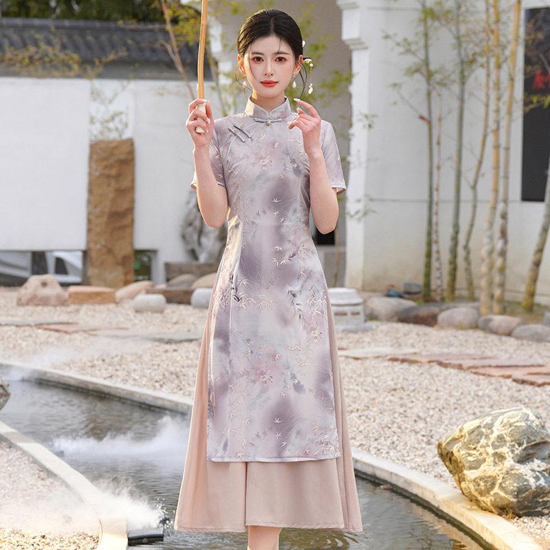 Skinny National Style New Chinese Aodai Daily Suzhou Improved Cheongsam 1011 New Women's High-end Dress Summer
