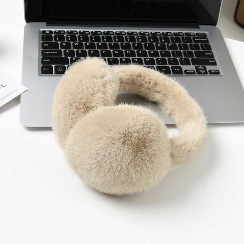 Womens Winter Fleece Ear Warmers - Soft Plush Earmuffs Cold Weather Unisex In White Pink Black Gray Beige Caramel