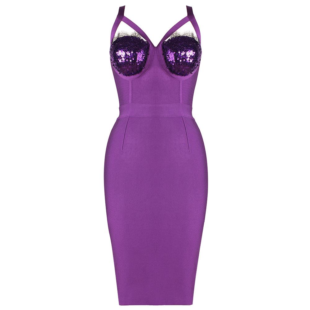 Sequin Lace Cross-Strap Knit Bandage Dress