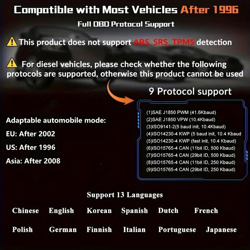 1 Stück V100 Professioneller OBD2-Scanner, Motorfehlercode-Leser, Diagnose-Scan-Tool für Autos mit OBD II-Protokoll seit 1996