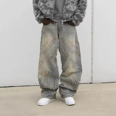 Y2k Hip Hop Baggy Jeans Distressed Retro Μαύρο Παντελόνι Κέντημα Harajuku Gothic Φαρδύ Παντελόνι Παντελόνι Streetwear