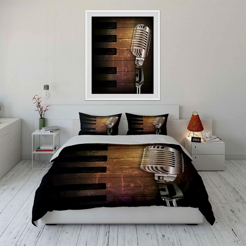 Vintage Microphone Music Set Multiple Sizes Kid'S And Adults' Bedroom Exquisite 3Pc Bedding Set, Gift