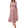 Women's Asymmetric Neck Sleeveless Maxi Dress Slim Fit Elastic Waist Casual Pocket Long Dress