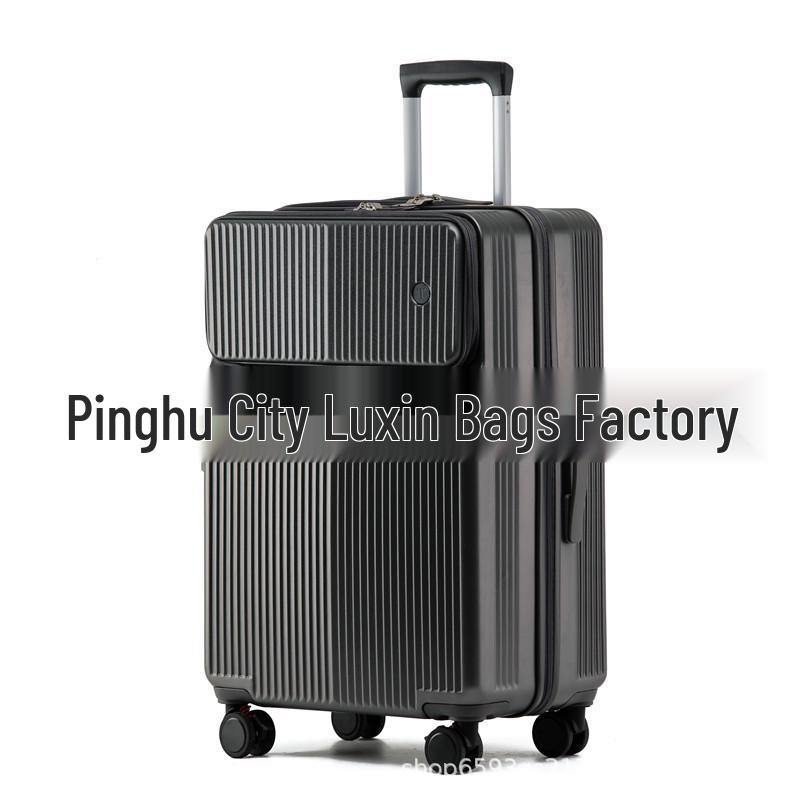 

20-дюймовый кожаный дорожный чемодан с фронтальным открыванием и подстаканником - Унисекс ручная кладь на колесиках для студентов и инфлюенсеров 22 inch