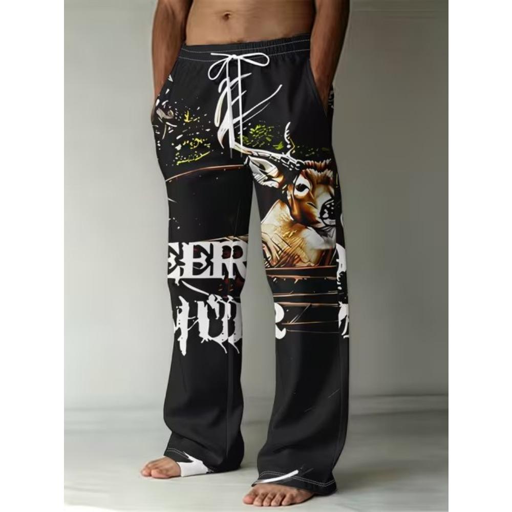 Men's 3D Retro Printed Baggy Casual Trousers, Elastic Drawstring Waist with Pockets, for Spring Summer Home Outdoor Vacation