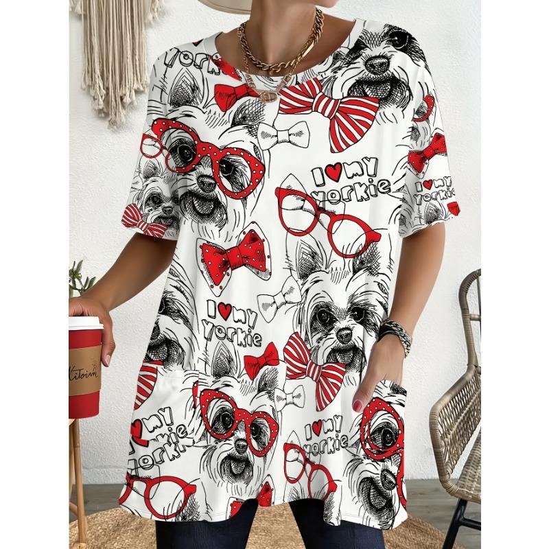 

Short Sleeve Round Neck Casual Top with Print, Suitable for Daily Wear 2XL