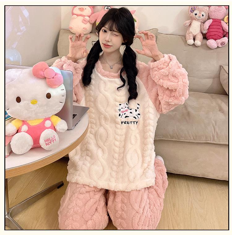 

2024 Новый женский пижамный комплект из золотого бархата - плотный бархат цвета кораллового бриллианта для весны, осени и зимы XL - Extra Large