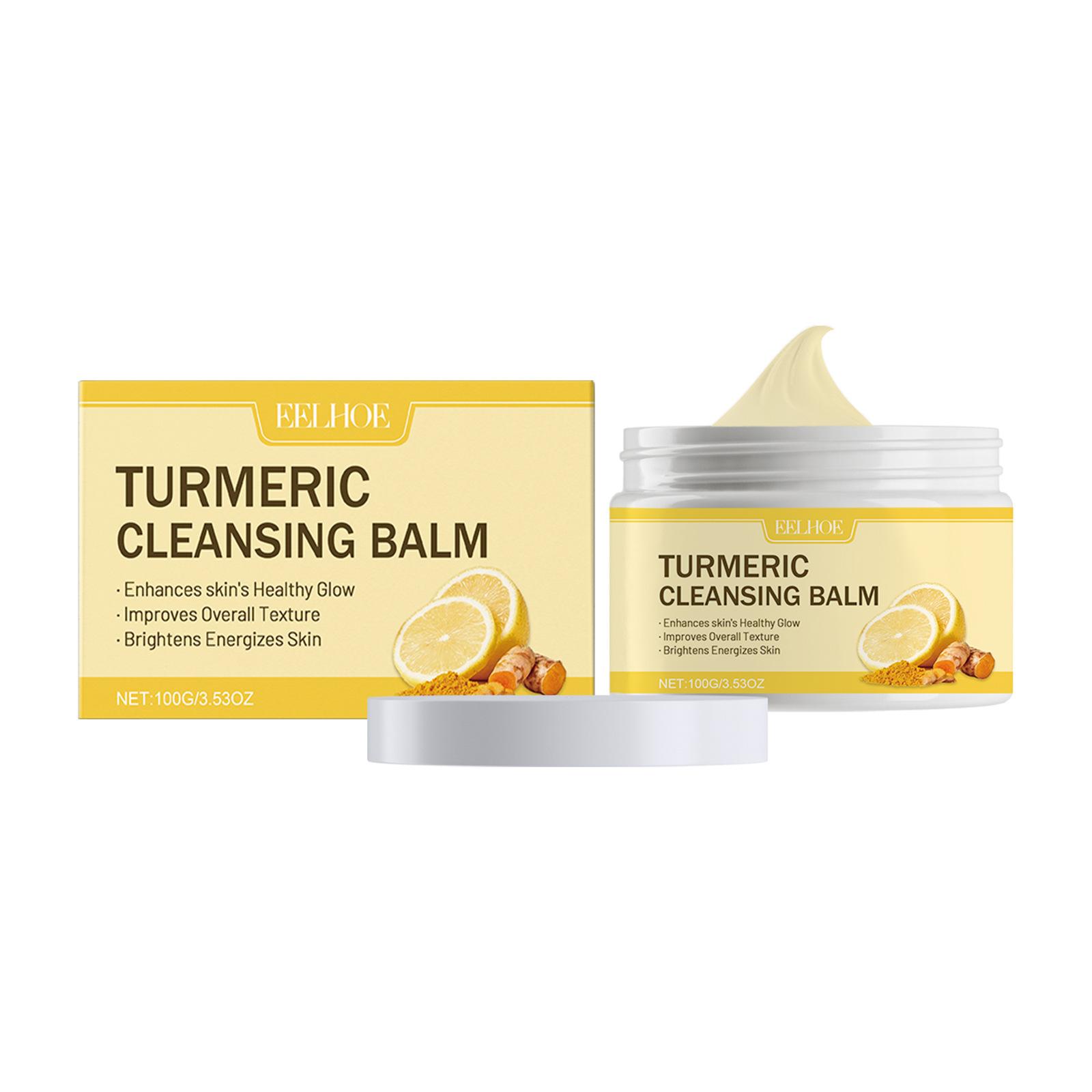 EELHOE Turmeric Cleansing Balm Makeup Remover Moisturizing Facial Pore Cleaning the Skin Refreshing Lemon Makeup Remover Balm