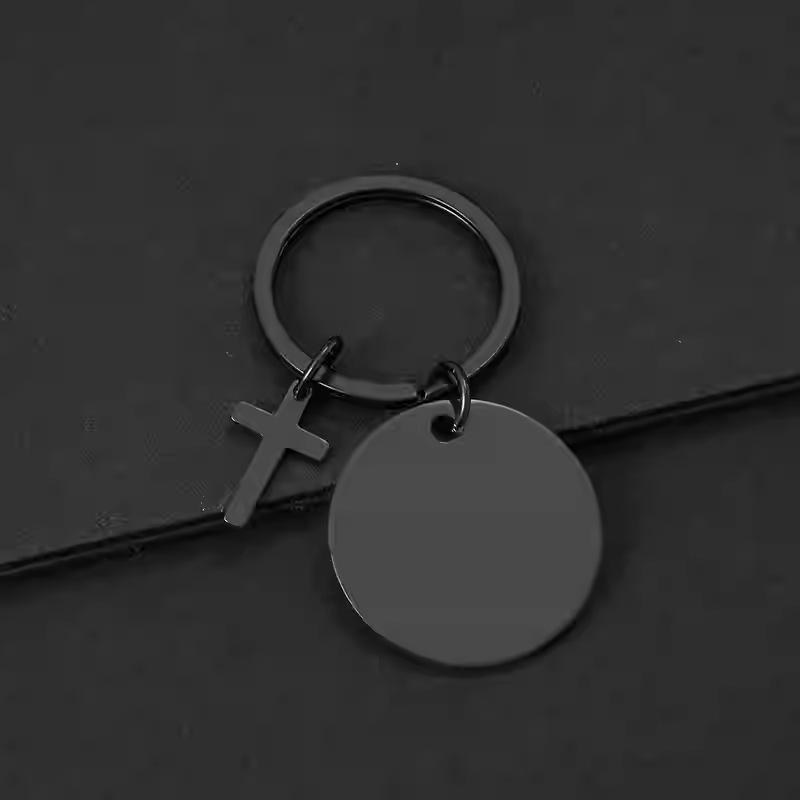 Round Metal Keychain with Color Laser Engraving - Cross Design, Festival Gift