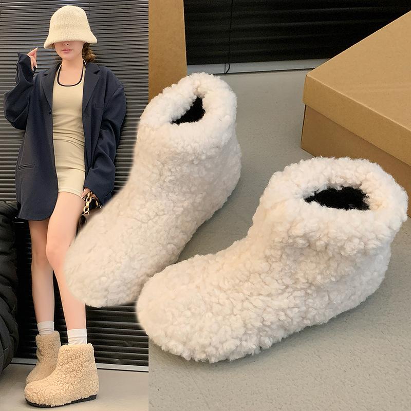 Fashion Warm Faux Fur Slippers Women Men Winter Shoes Indoor Home Soft Plush Footwear Solid Color Girls Boys House Floor Fluffy Boots