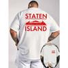 New Summer Men's Casual Short-Sleeve T-Shirt with Ribbed Crew Neck, Front and Back Prints, Knitted Fabric, Refreshing and Comfortable