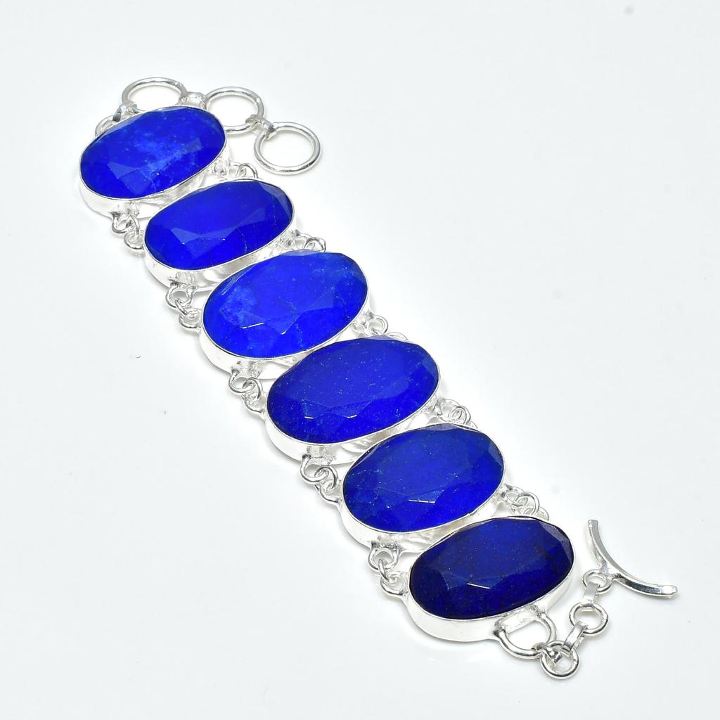 Blue Sapphire Gemstone Handmade 925 Sterling Silver Jewelry Blue Sapphire Neclace Bracelet Set, Antique Jewelry Set, Party Wear Gifts