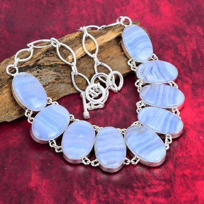 Collier en argent sterling massif 925 avec agate bleue naturelle, bijoux en pierres précieuses, collier fait à la main, cadeau de bijoux incroyable pour elle
