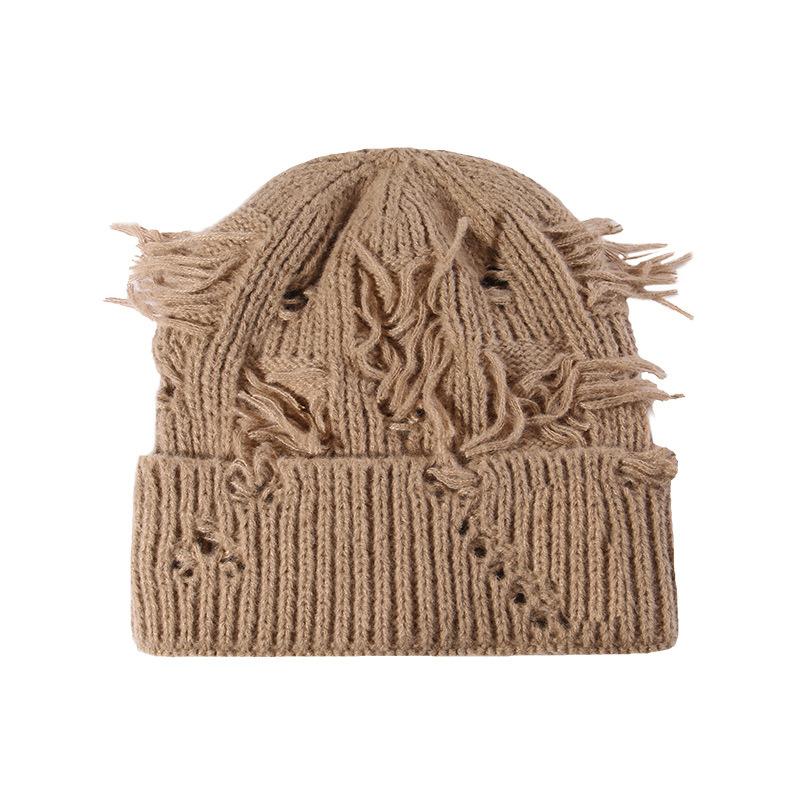 Autumn and Winter Ripped Knitted Hats for Women Outdoor Ear Protection Cold Hats for Couples  Versatile Warm Woolen Hats for Men Trendy