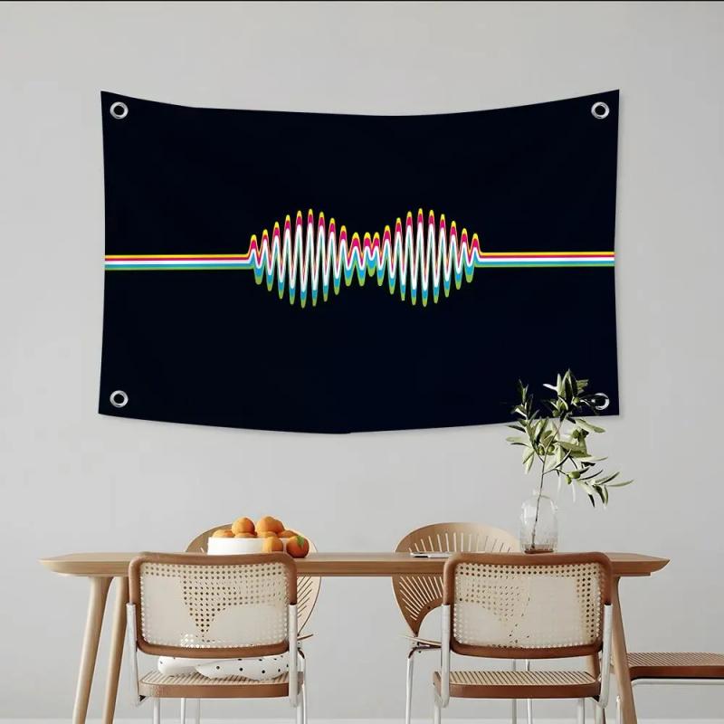 Sound Wave Wall Tapestry Geometric Music Art Black Background Modern Minimalist Wall Hanging for Living Room Bedroom Decor
