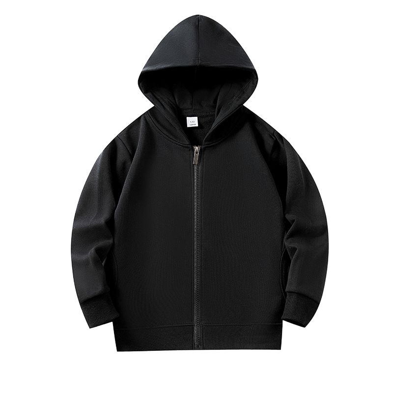 4-12 Years Kids Solid Color Hooded Coat Zipper Jacket