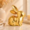 Ceramic Rabbit Figurines Set of 2, Gold Decorative Bunny Statues for Home Decor, Small Modern Animal Showpieces