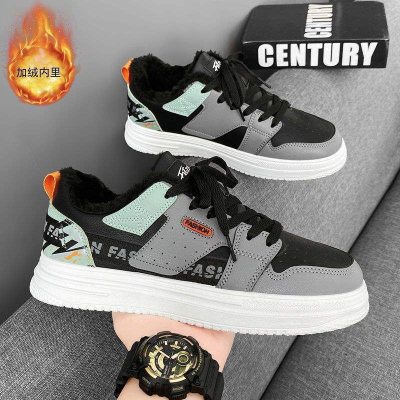 Men's shoes winter velvet thickened warm cotton shoes men's versatile sports and leisure board shoes youth platform white shoes