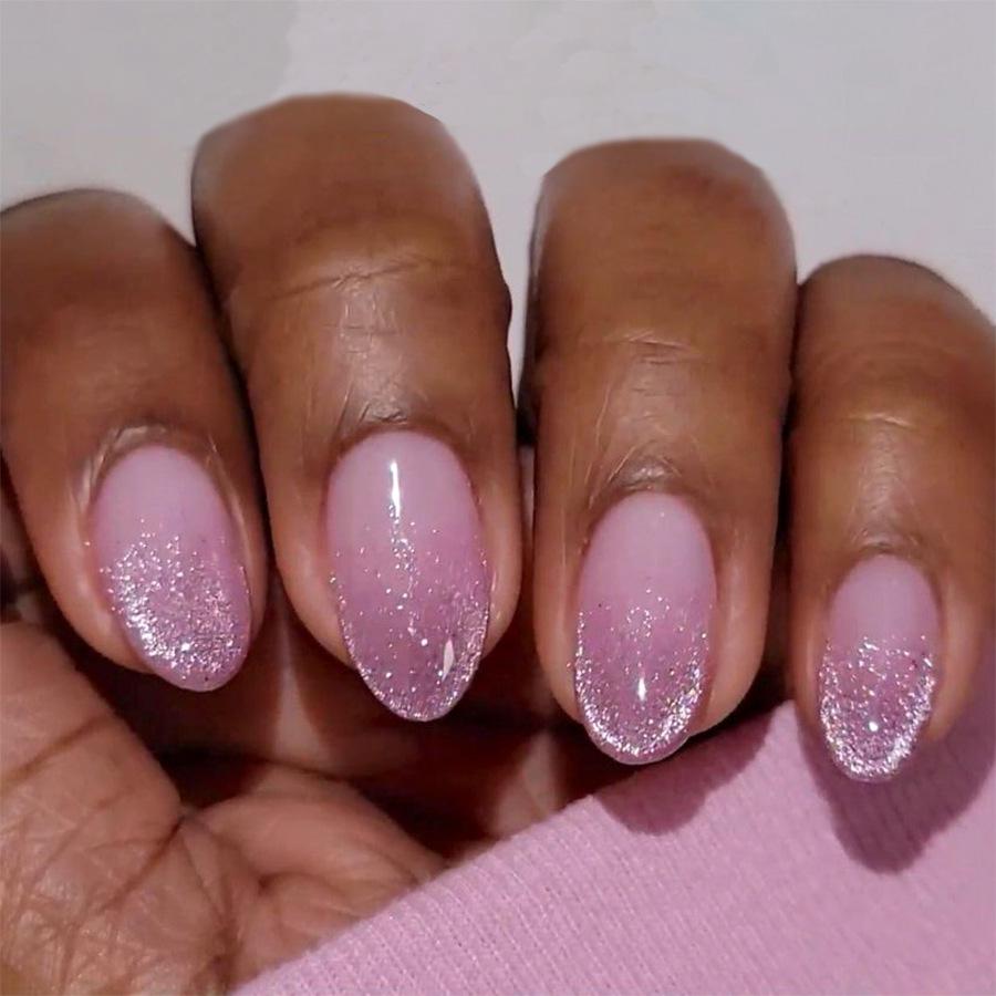 

Purple Gradient Almond Press-On Nails with Silver Glitter