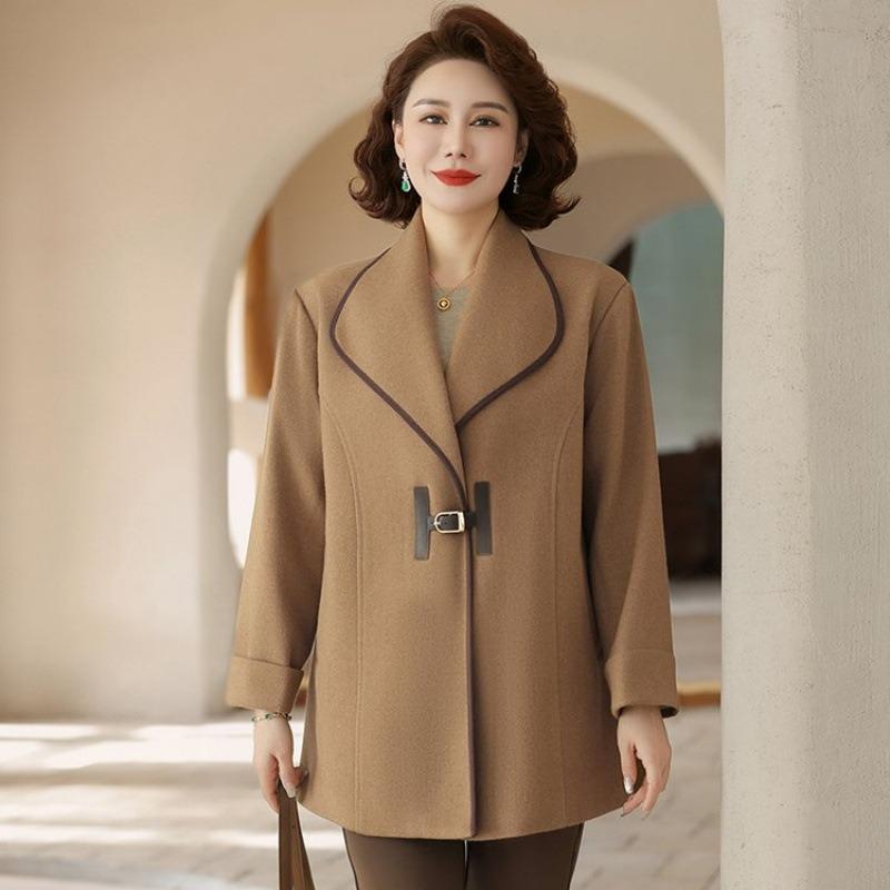 

Женская одежда Топы благородной жены Весенне-осенние новые шерстяные пальто Средние и длинные шерстяные пальто 5XL [Recommended 150-80 kg] верблюд