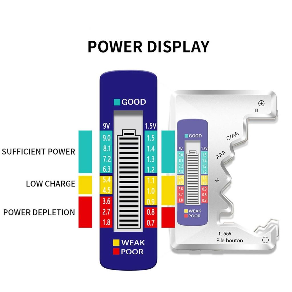 Battery Capacity Indicator Portable LCD Display C AA AAA D N 9V 1.55V Button Cell Battery Tester Volt Capacity Check Detector Capacitance Tool