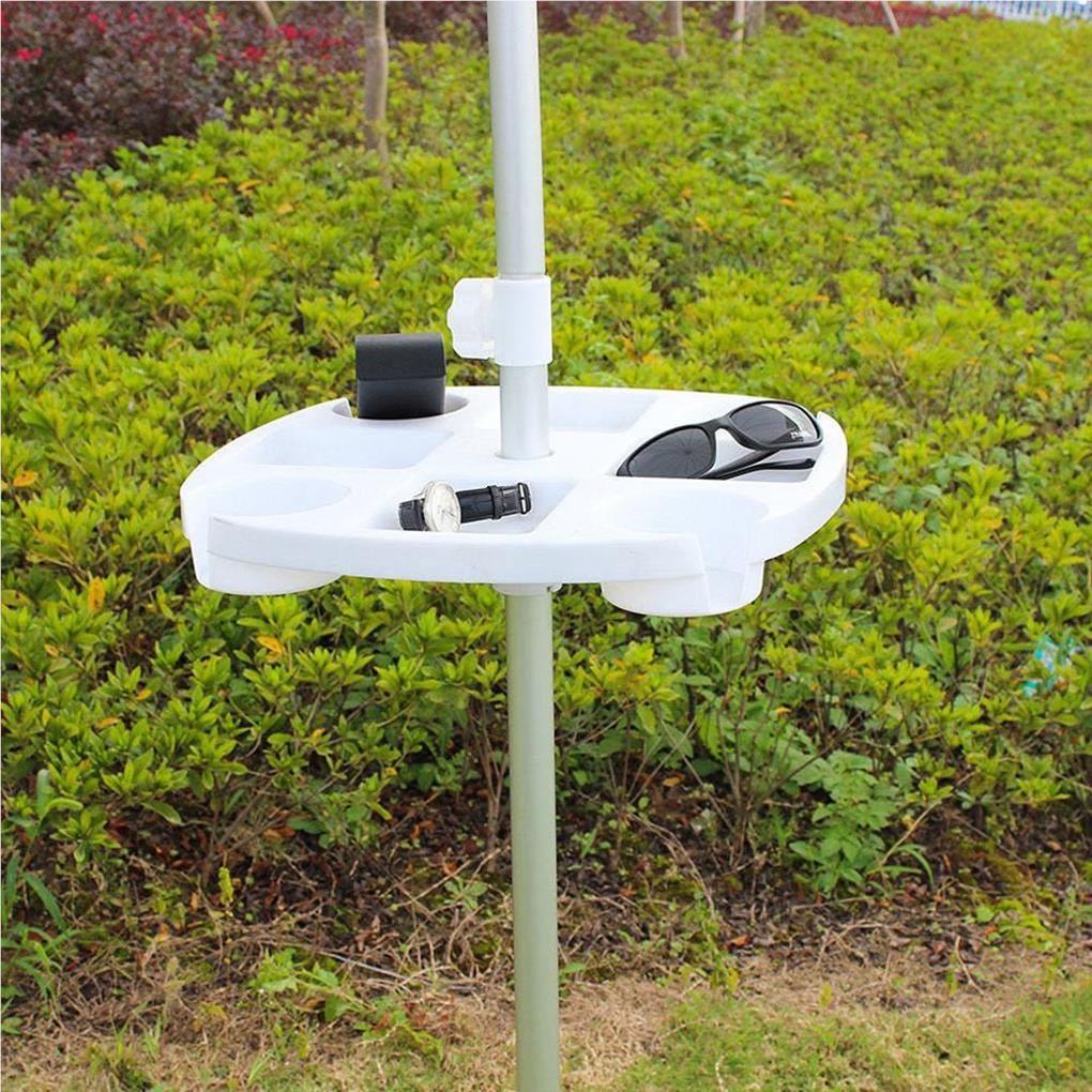 Outdoor Beach Umbrella Table Tray with 4 Cup Holders Sunglasses Drink Holder Towel Hats Hanging Hook for Garden Swimming Pool