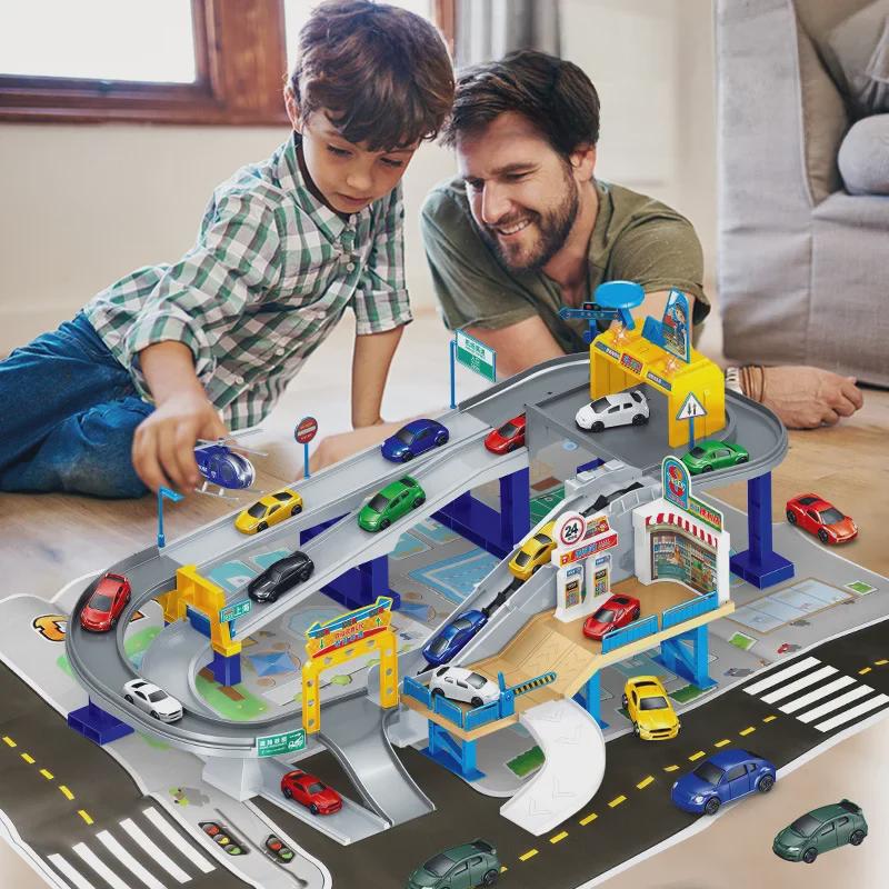 Elektrisches Stadtbahn-Parkset für Kinder - Mehrschichtige interaktive Spielzeug-Geschenkbox