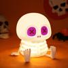 Touch‑Control Silicone Skull Night Lamp, 8‑Color 2‑Brightness LED Bedside Light, Halloween Party Home Decor for Holiday