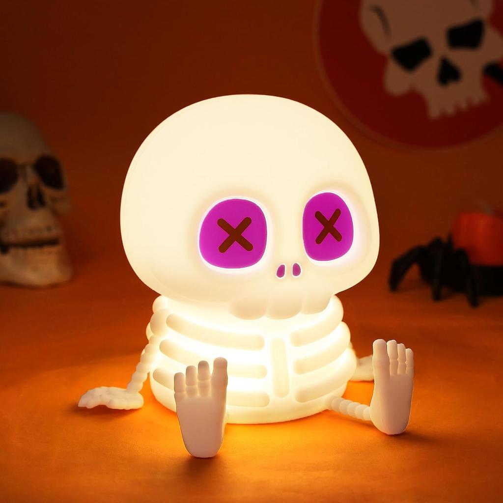 Touch‑Control Silicone Skull Night Lamp, 8‑Color 2‑Brightness LED Bedside Light, Halloween Party Home Decor for Holiday