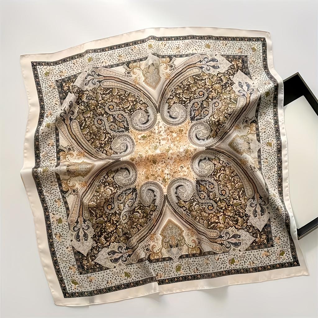 Elegant Women's Satin Square Scarf Vintage Paisley Floral Pattern Soft Silky Neck Scarf Headband Shawl Ladies Hairbands