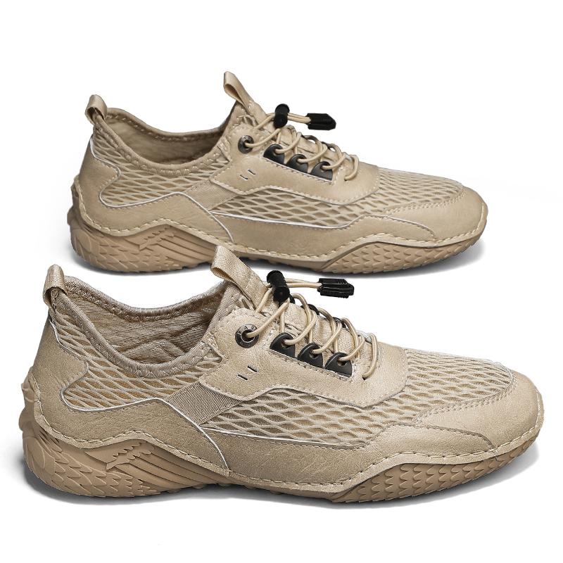 Men’s Outdoor Hiking Shoes Grey Driving Shoes Khaki Casual Slip on Summer Black Mesh Shoes Plus Size 45 46