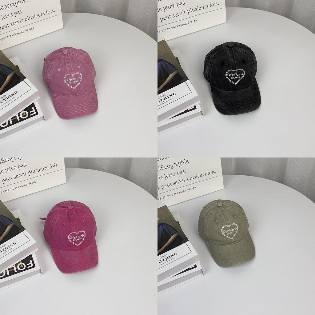 Cotton Baseball Cap For Couples With Heart Embroidery Sunshade Casual Summer Accessory