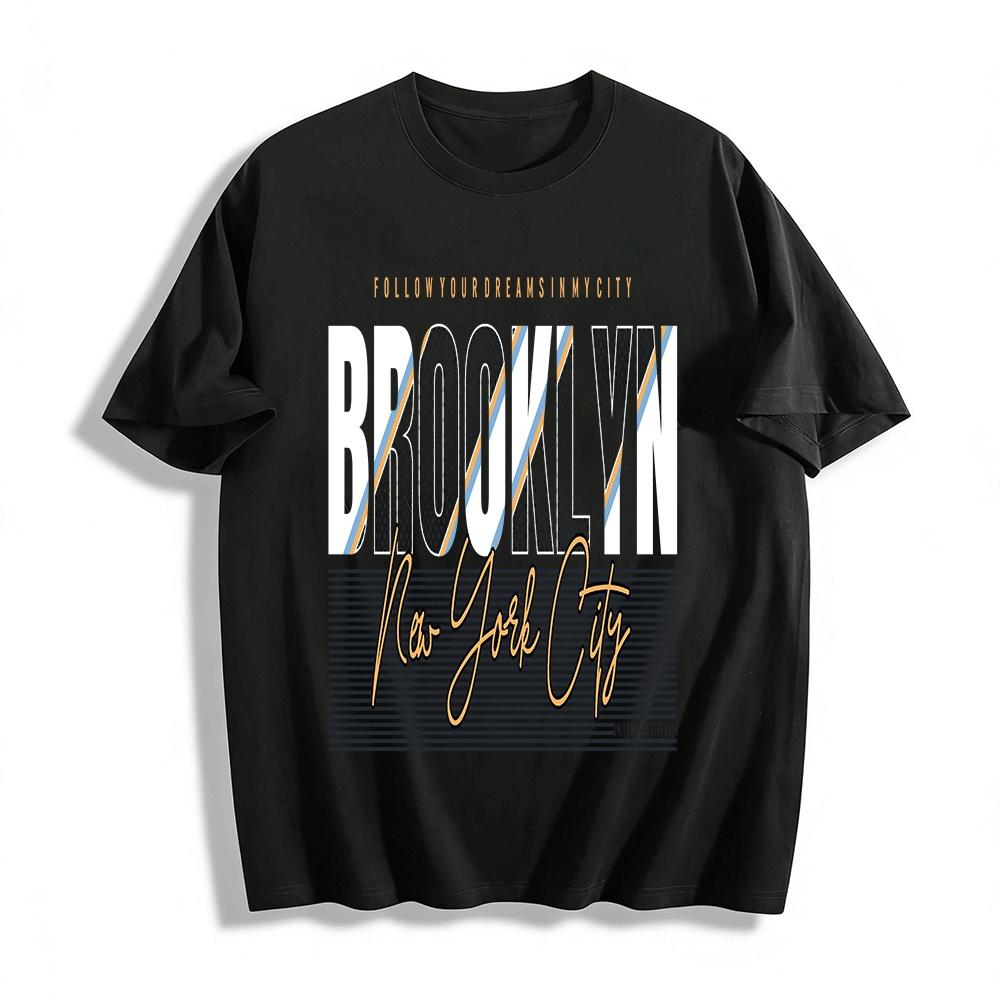 

Brooklyn NYC Themed Graphic Tee Street Style Casual Short Sleeve Top Pure cotton T-shirt XXS