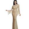 2024 Elegant Gold Sequin One-Shoulder Evening Gown for Autumn Banquets and Annual Meetings
