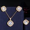 Simple Three-Piece Set Of Micro-Inlaid Zircon Square Earrings, Pendant, Ring Set Chain.