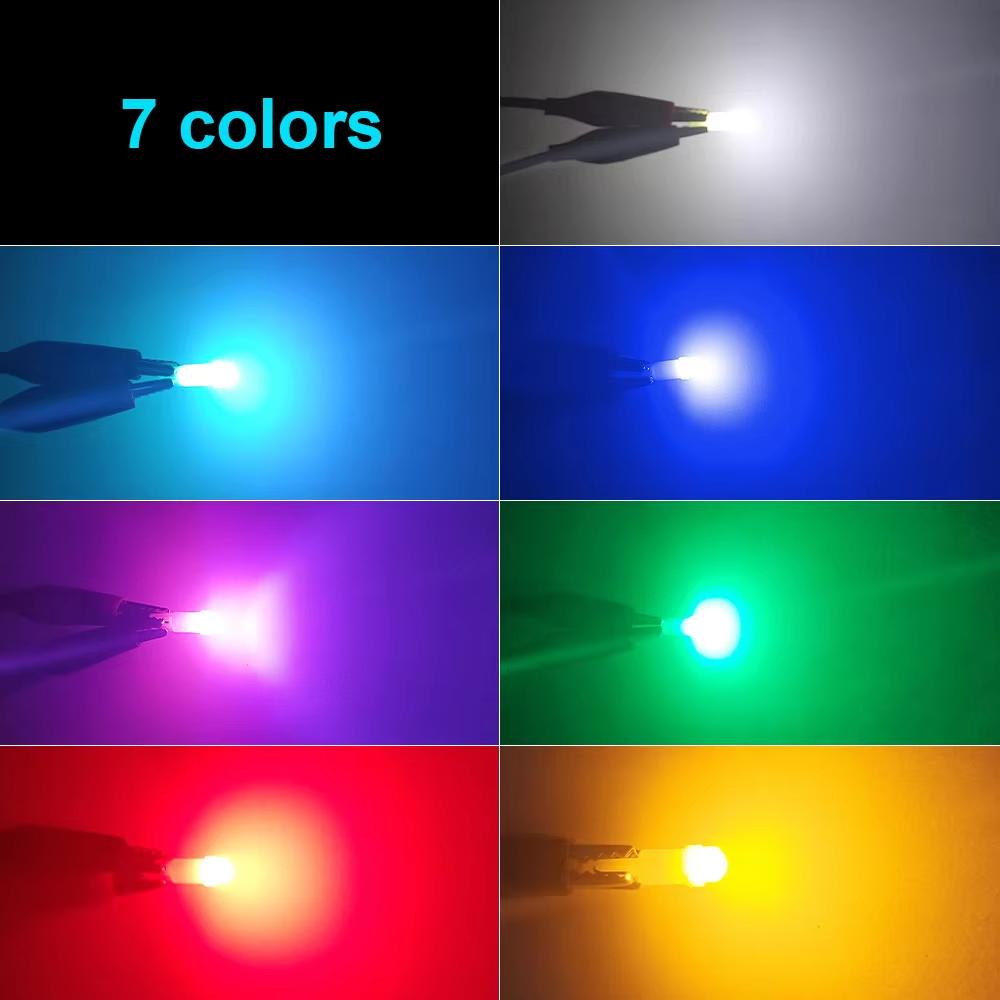 10pcs T5 LED Lights T5 COB W1.2W W3W LED Car Interior Light Auto Side Wedge Dashboard Gauge Instrument Lamp Bulb 12V white green