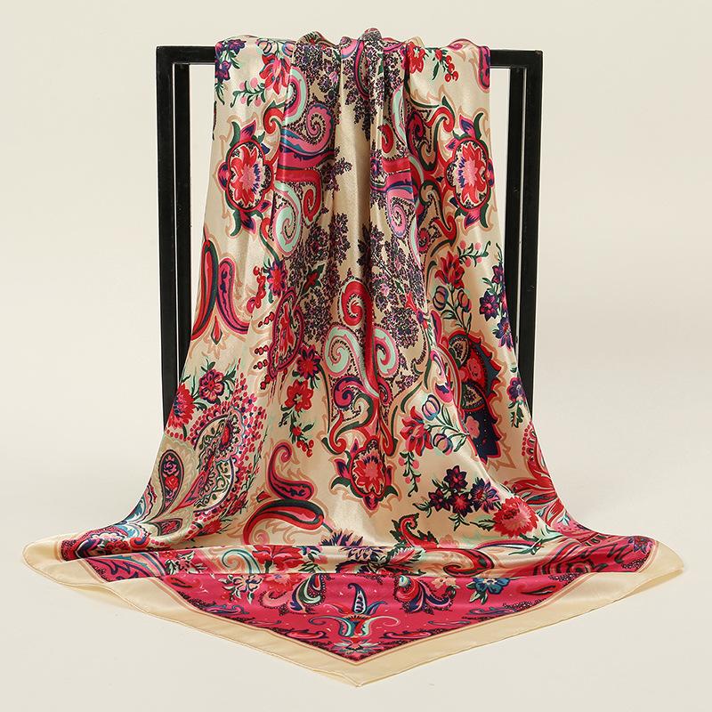 90*90Cm Women Square Silk Scarf Luxury Large Shawl Neckerchief Print Headband Female Foulard Bandana Wraps Hijab Scarves